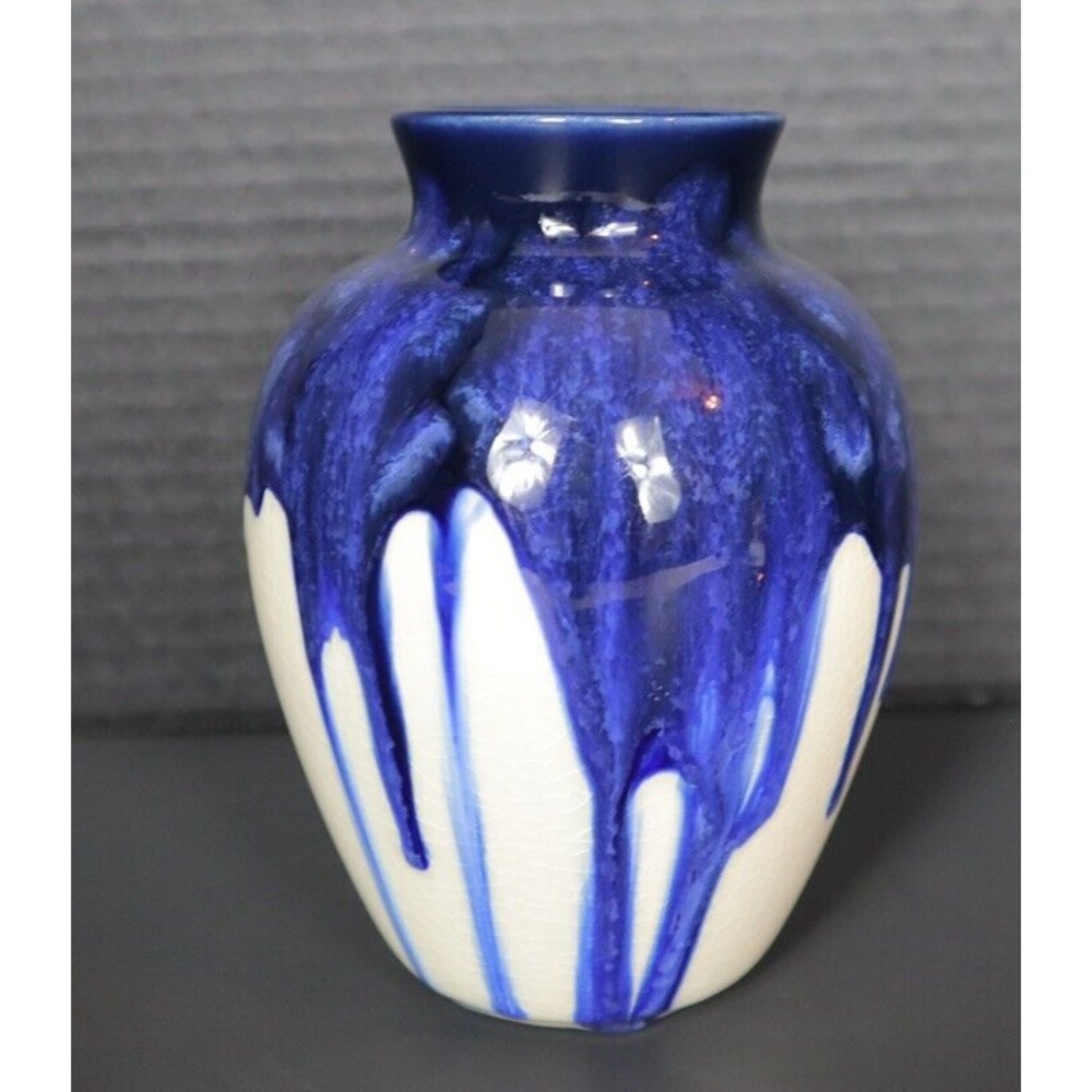 Art Pottery Vase‎ with Vibrant Cobalt Blue Drip Crystalline Glaze 5.5 in tall